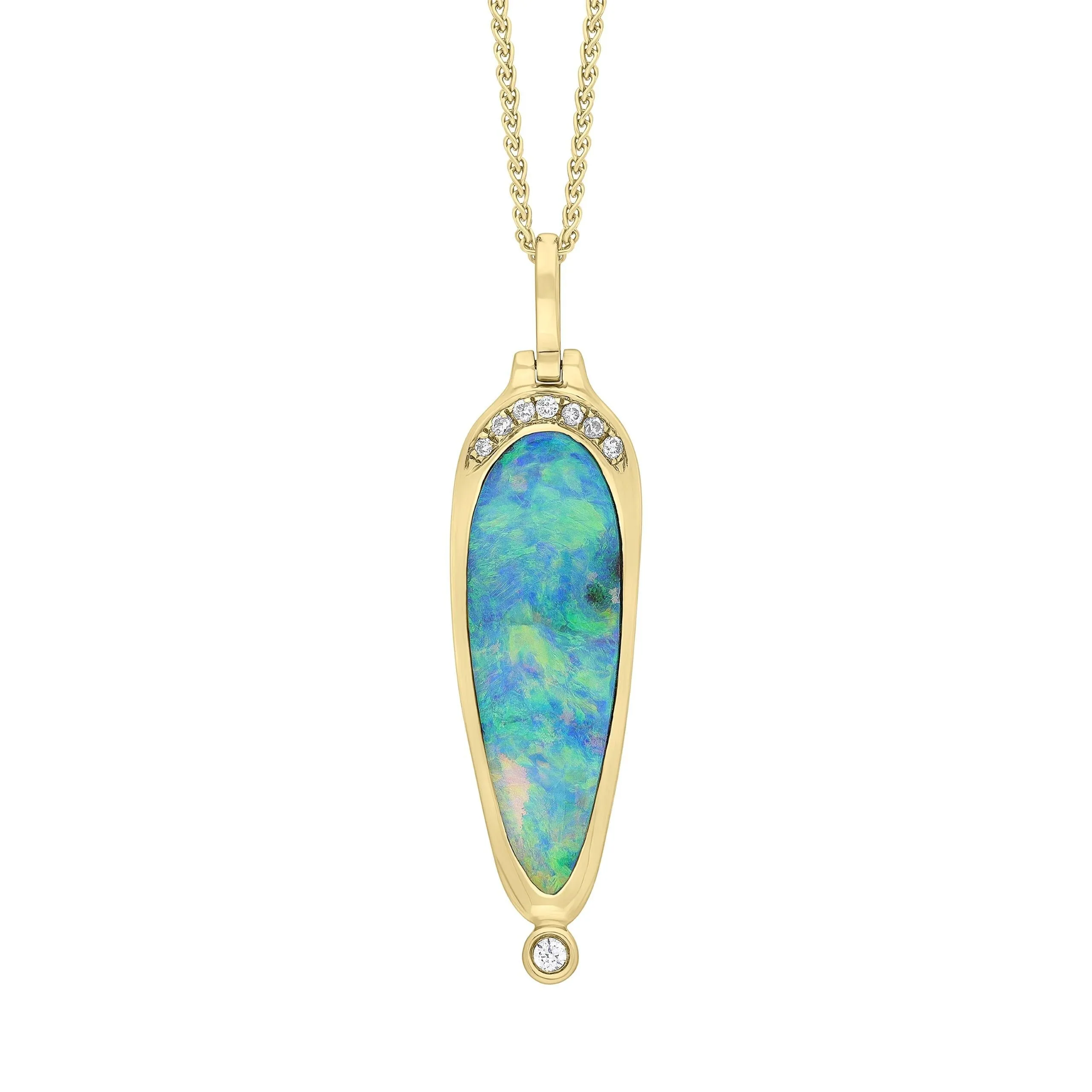 18ct Yellow Gold 4.65ct Opal & Diamond Boulder Necklace