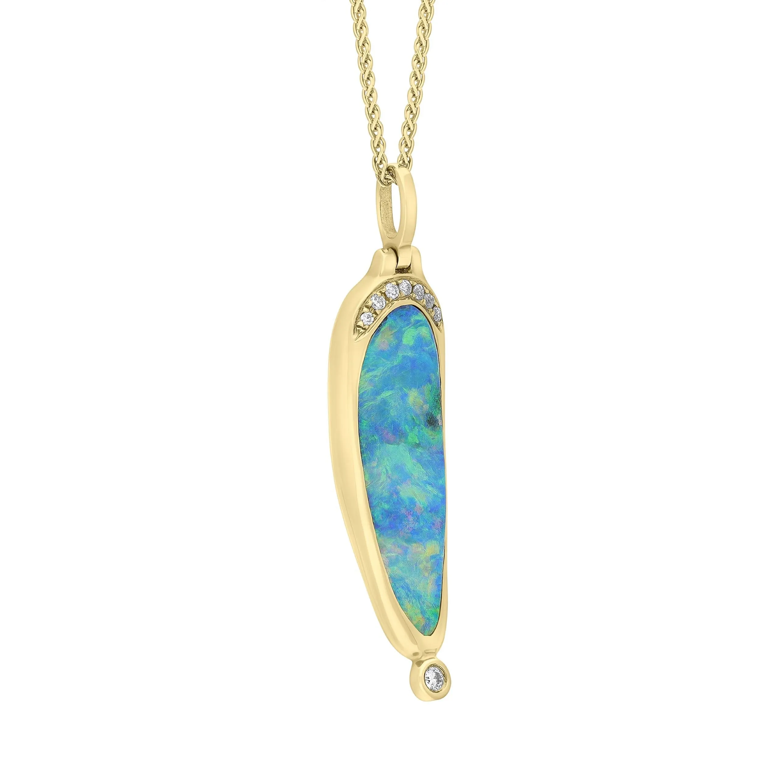 18ct Yellow Gold 4.65ct Opal & Diamond Boulder Necklace