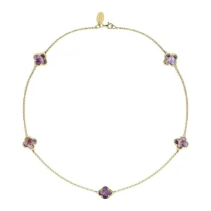 18ct Yellow Gold Blue John bloom Four Leaf Clover Necklace