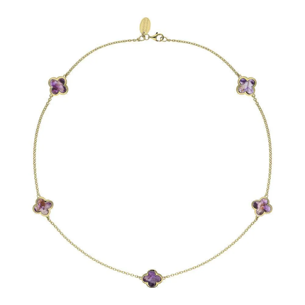 18ct Yellow Gold Blue John bloom Four Leaf Clover Necklace