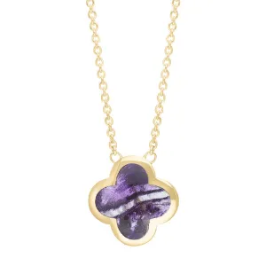 18ct Yellow Gold Blue John bloom Large Four Leaf Clover Polished Edge Pendant
