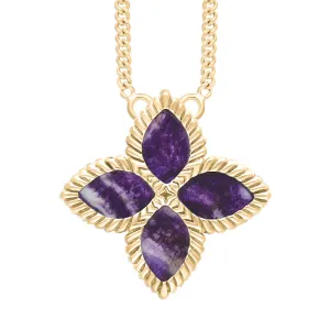 18ct Yellow Gold Blue John eden Large Marquise Flower Necklace