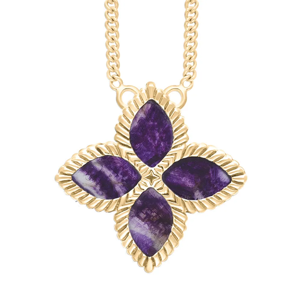 18ct Yellow Gold Blue John eden Large Marquise Flower Necklace