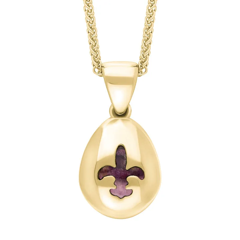 18ct Yellow Gold Blue John Fleur De Lis Pear Shape Necklace