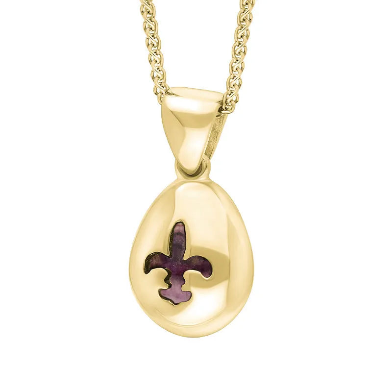 18ct Yellow Gold Blue John Fleur De Lis Pear Shape Necklace