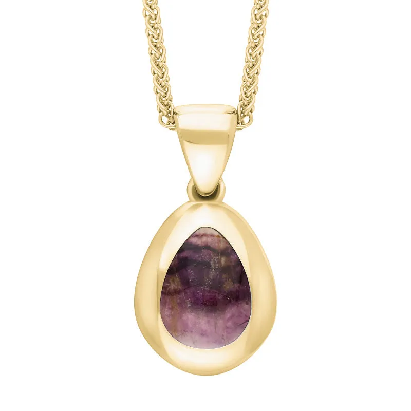 18ct Yellow Gold Blue John Fleur De Lis Pear Shape Necklace