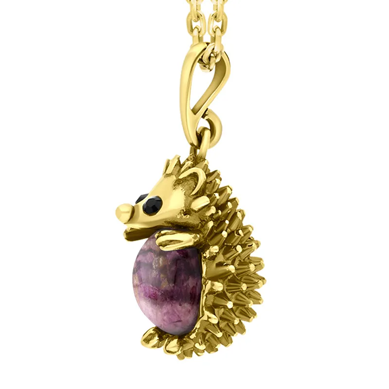 18ct Yellow Gold Blue John Large Hedgehog Necklace