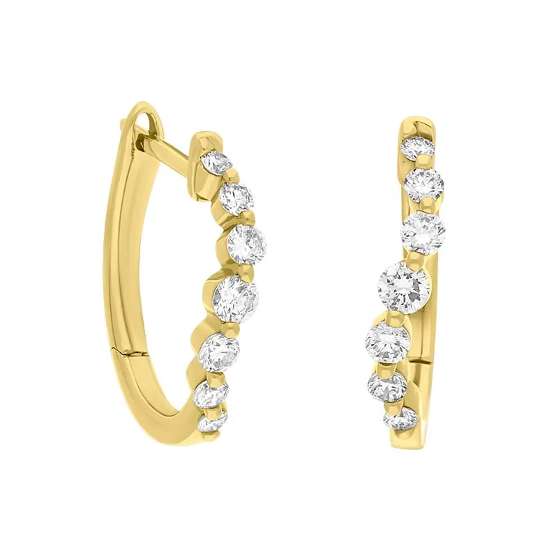18ct Yellow Gold Diamond 0.32ct Claw Set Hoop Earrings
