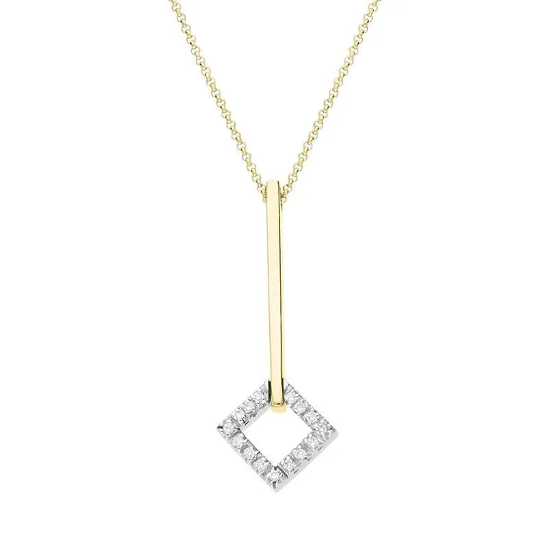 18ct Yellow Gold Diamond Square Drop Necklace