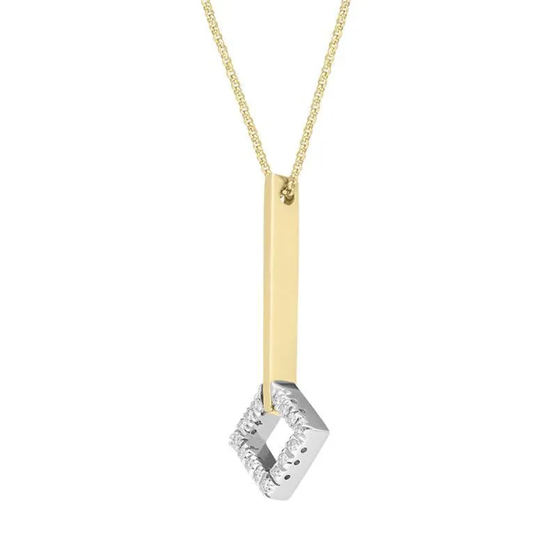18ct Yellow Gold Diamond Square Drop Necklace