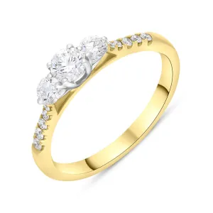 18ct Yellow Gold Diamond Three Stone Shoulder Set Ring
