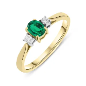 18ct Yellow Gold Emerald and Diamond Trilogy Ring
