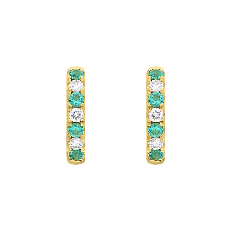 18ct Yellow Gold Emerald Diamond 13.5mm Hoop Earrings