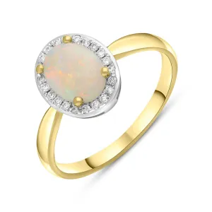 18ct Yellow Gold Opal Diamond Oval Cluster Ring