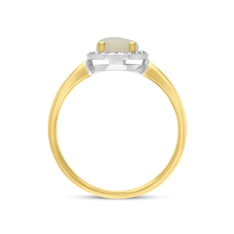 18ct Yellow Gold Opal Diamond Oval Cluster Ring