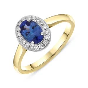 18ct Yellow Gold Sapphire Diamond Oval Cluster Ring