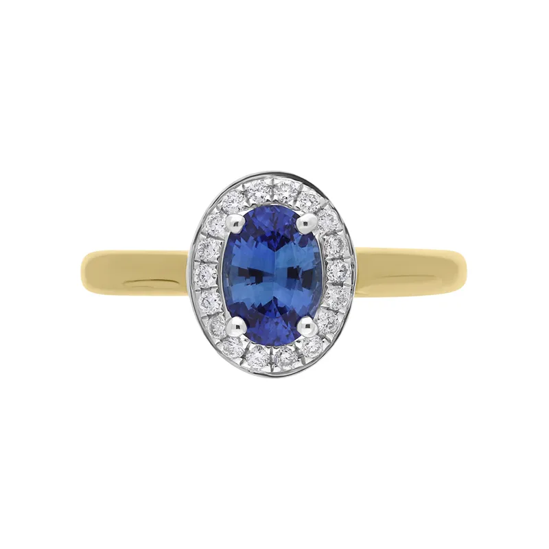 18ct Yellow Gold Sapphire Diamond Oval Cluster Ring