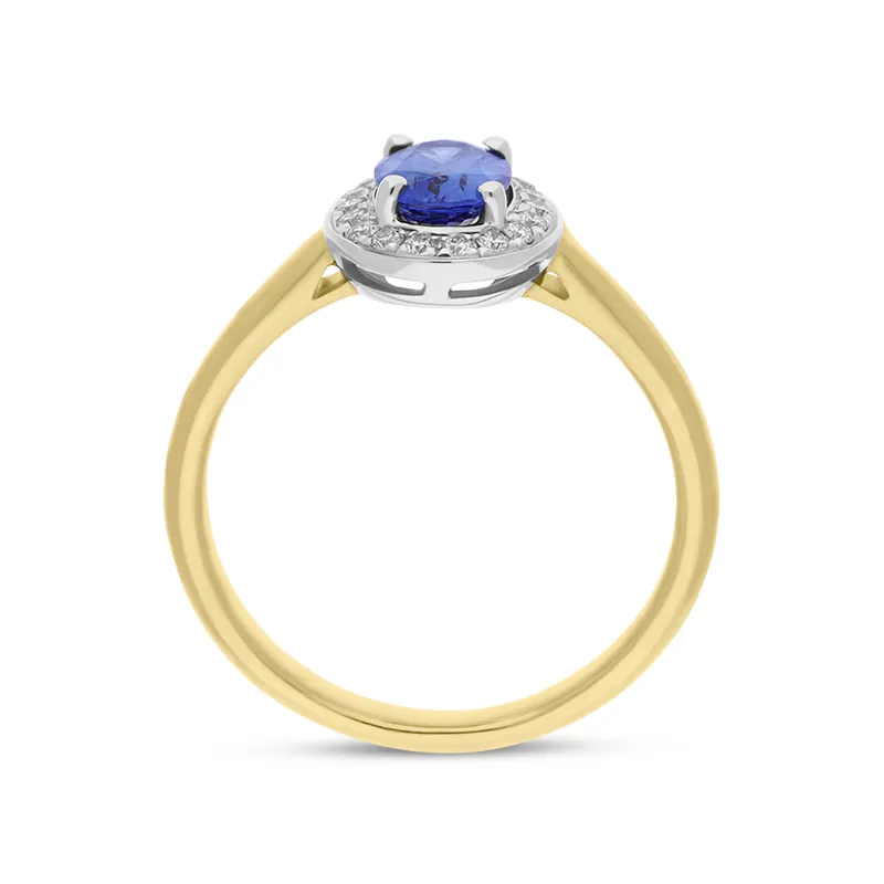 18ct Yellow Gold Sapphire Diamond Oval Cluster Ring