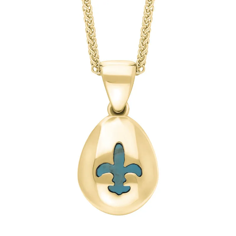 18ct Yellow Gold Turquoise Fleur De Lis Pear Shape Necklace