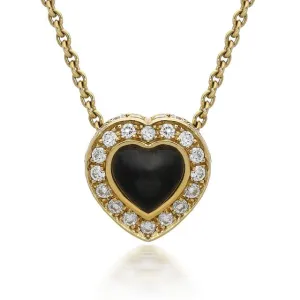 18ct Yellow Gold Whitby Jet 0.22ct Diamond Heart Shaped Necklace