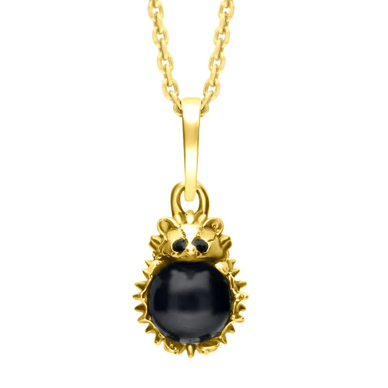 18ct Yellow Gold Whitby Jet Tiny Hedgehog Necklace
