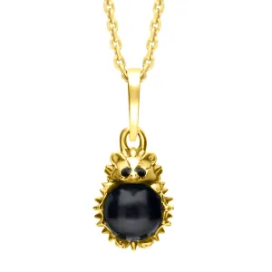 18ct Yellow Gold Whitby Jet Tiny Hedgehog Necklace