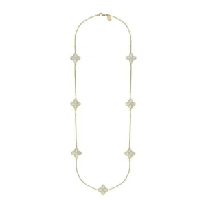 18ct Yellow Gold White Mother of Pearl Eden Long Marquise Flower Necklace