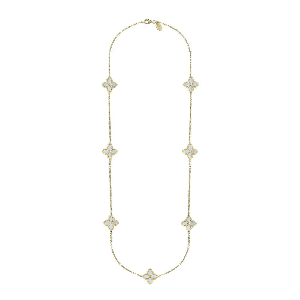 18ct Yellow Gold White Mother of Pearl Eden Long Marquise Flower Necklace