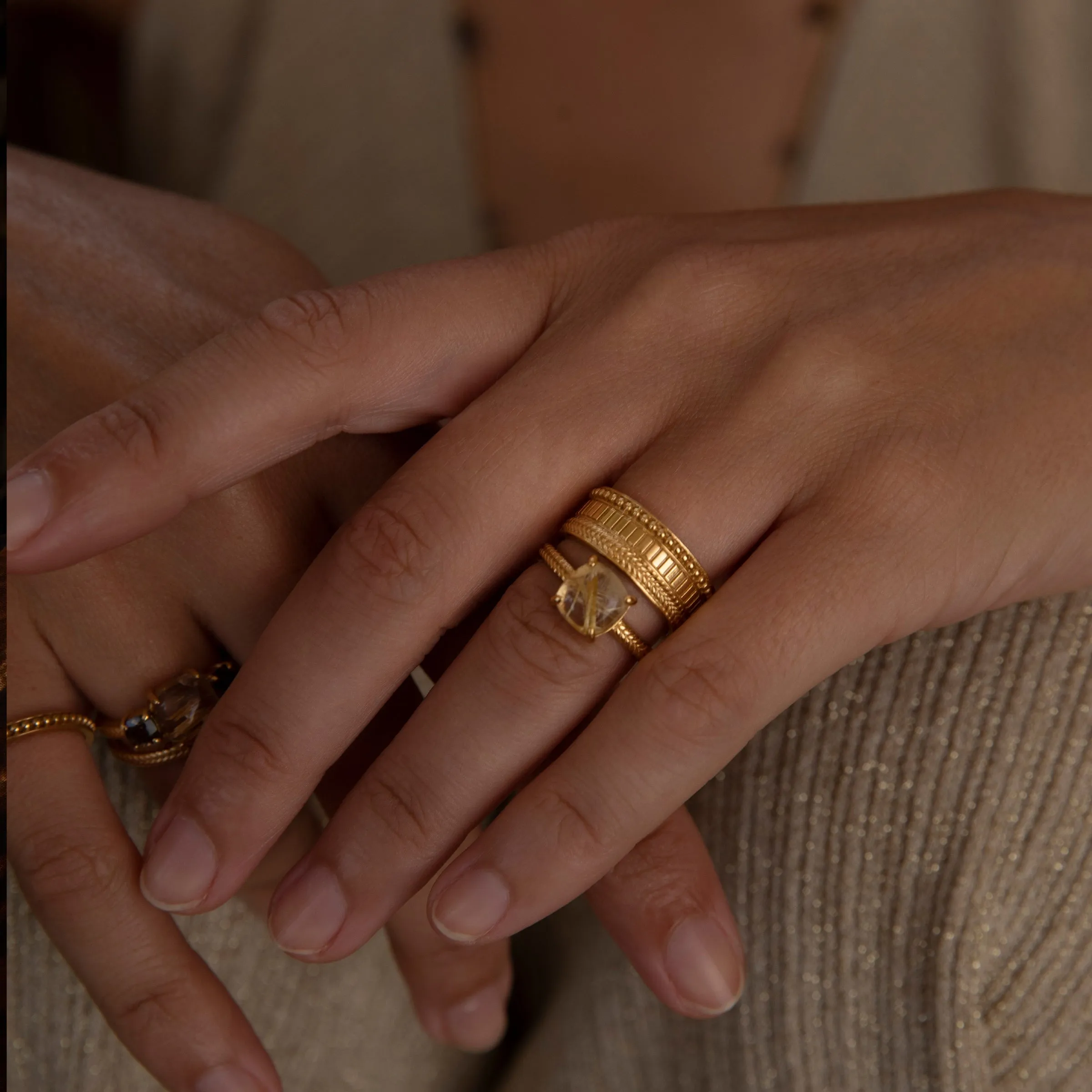 18K Gold Plated Ring w. Mix of details