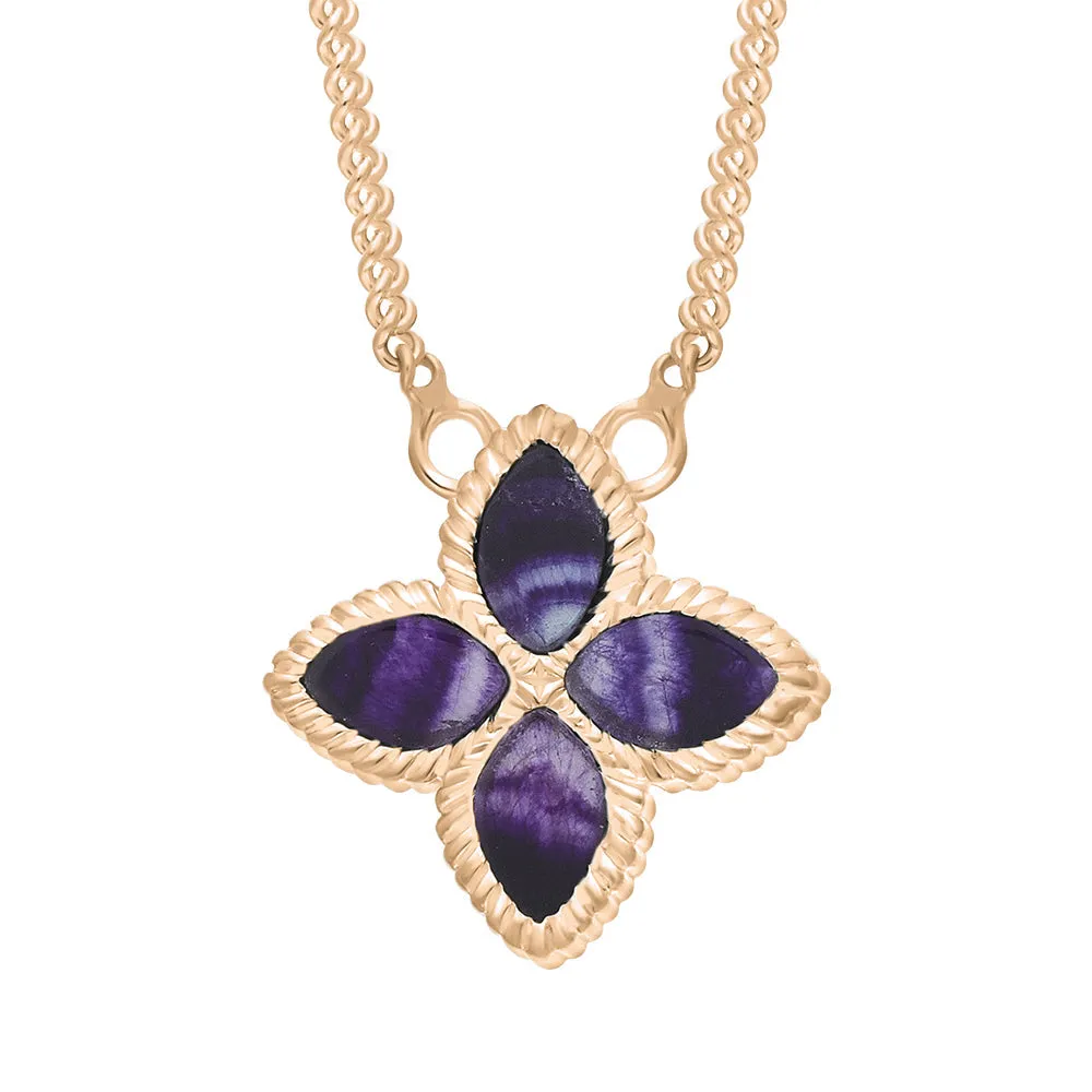 9ct Rose Gold Blue John eden Small Marquise Flower Necklace