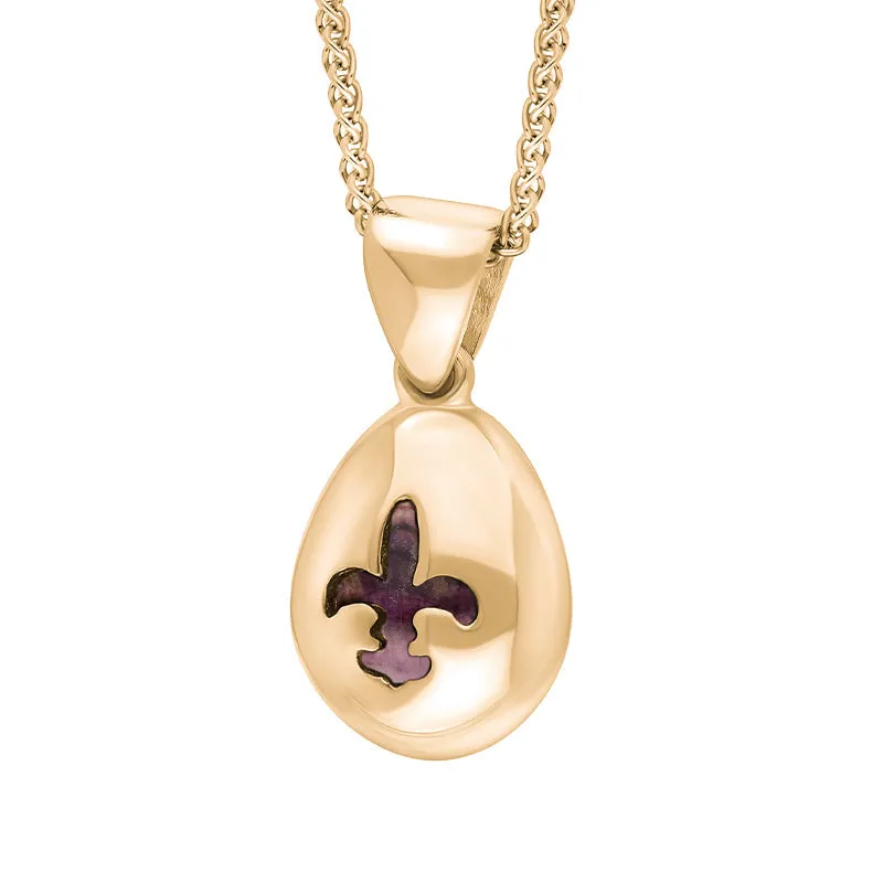 9ct Rose Gold Blue John Fleur De Lis Pear Shape Necklace
