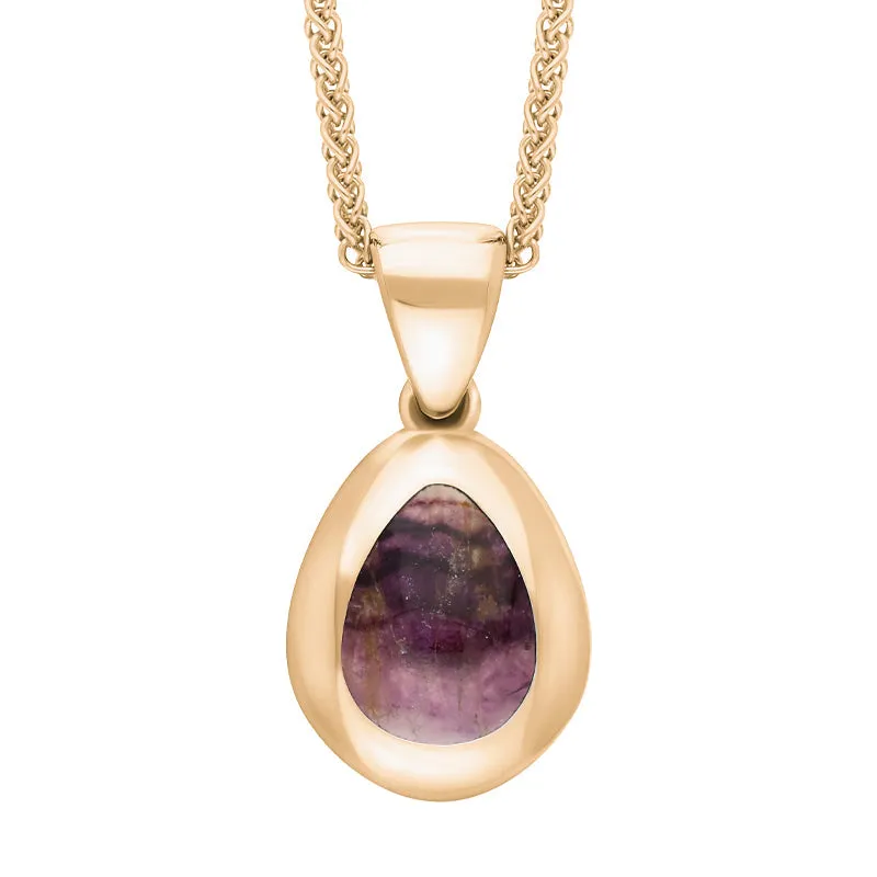 9ct Rose Gold Blue John Fleur De Lis Pear Shape Necklace