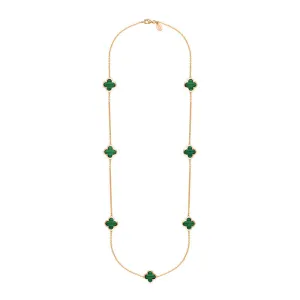 9ct Rose Gold Malachite Bloom Four Leaf Clover Long Necklace