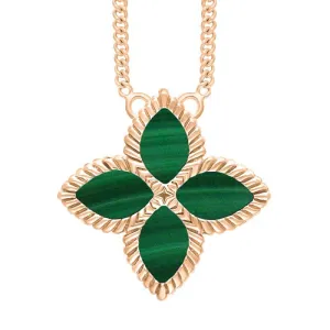 9ct Rose Gold Malachite Eden Large Marquise Flower Necklace