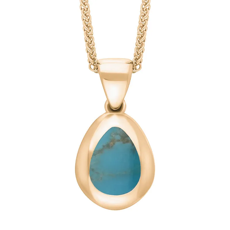 9ct Rose Gold Turquoise Fleur De Lis Pear Shape Necklace