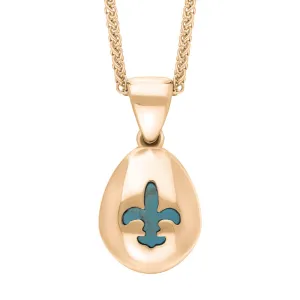 9ct Rose Gold Turquoise Fleur De Lis Pear Shape Necklace