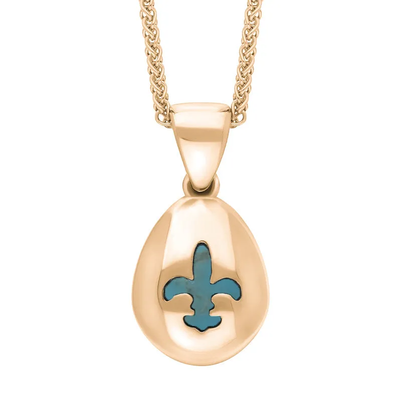 9ct Rose Gold Turquoise Fleur De Lis Pear Shape Necklace
