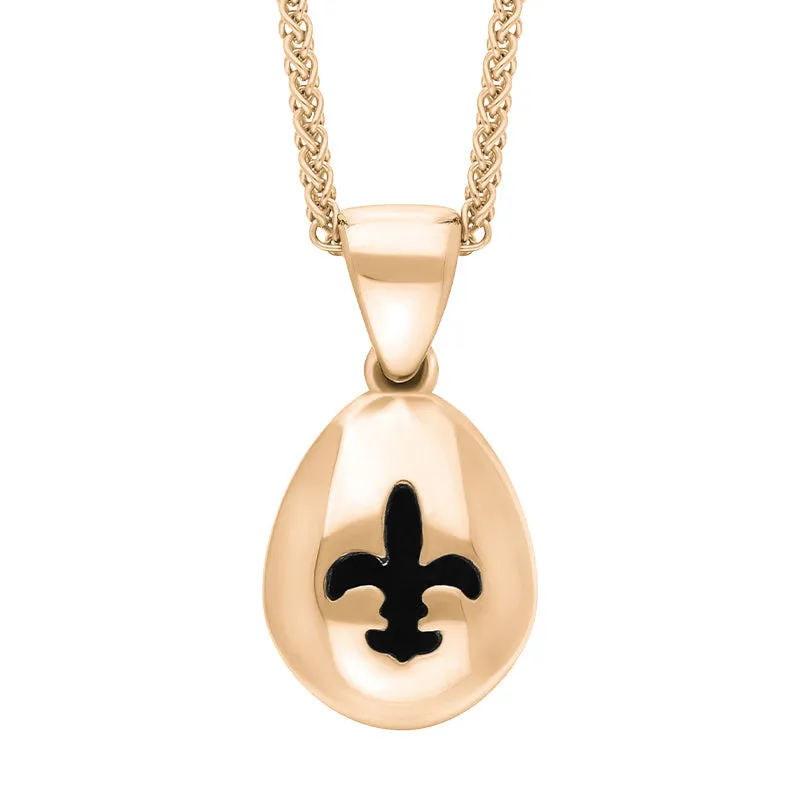 9ct Rose Gold Whitby Jet Fleur De Lis Pear Shape Necklace