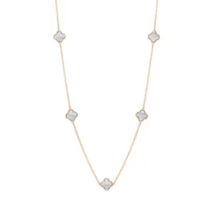 9ct Rose Gold White Mother of Pearl Bloom Four Leaf Clover Ball Edge Necklace