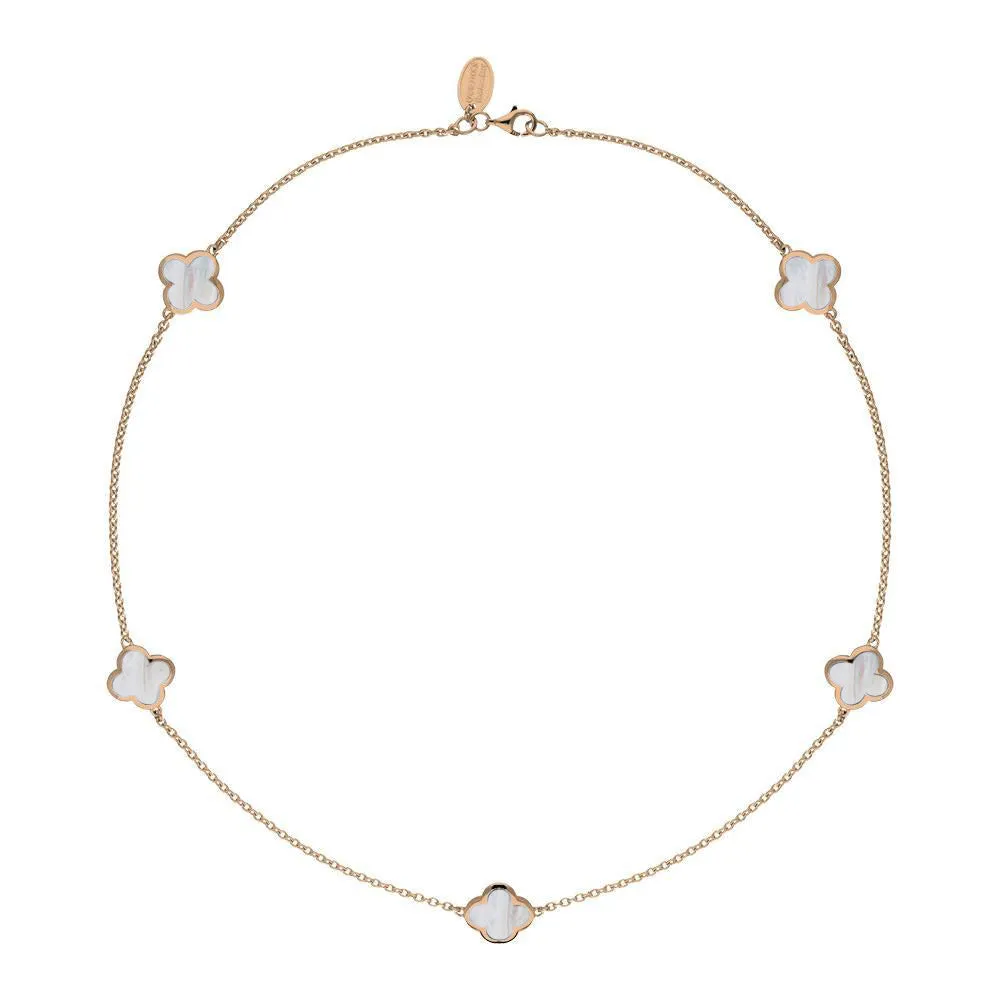 9ct Rose Gold White Mother of Pearl Bloom Four Leaf Clover Necklace