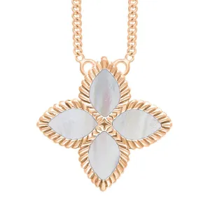 9ct Rose Gold White Mother of Pearl Eden Large Marquise Flower Necklace