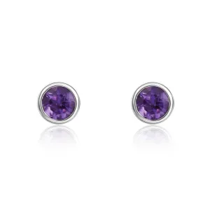 9ct White Gold Amethyst 3mm Round Rub Over Set Stud Earrings