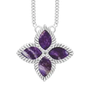 9ct White Gold Blue John eden Large Marquise Flower Necklace