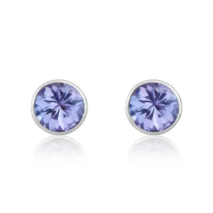 9ct White Gold Tanzanite 5mm Round Rub Over Set Stud Earrings