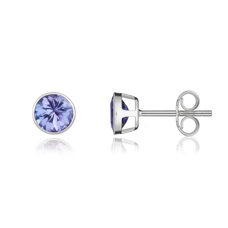 9ct White Gold Tanzanite 5mm Round Rub Over Set Stud Earrings