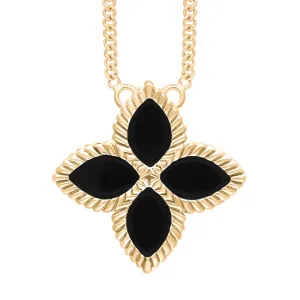 9ct White Gold Whitby Jet Eden Large Marquise Flower Necklace