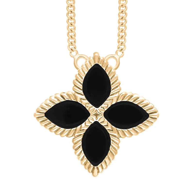 9ct White Gold Whitby Jet Eden Large Marquise Flower Necklace