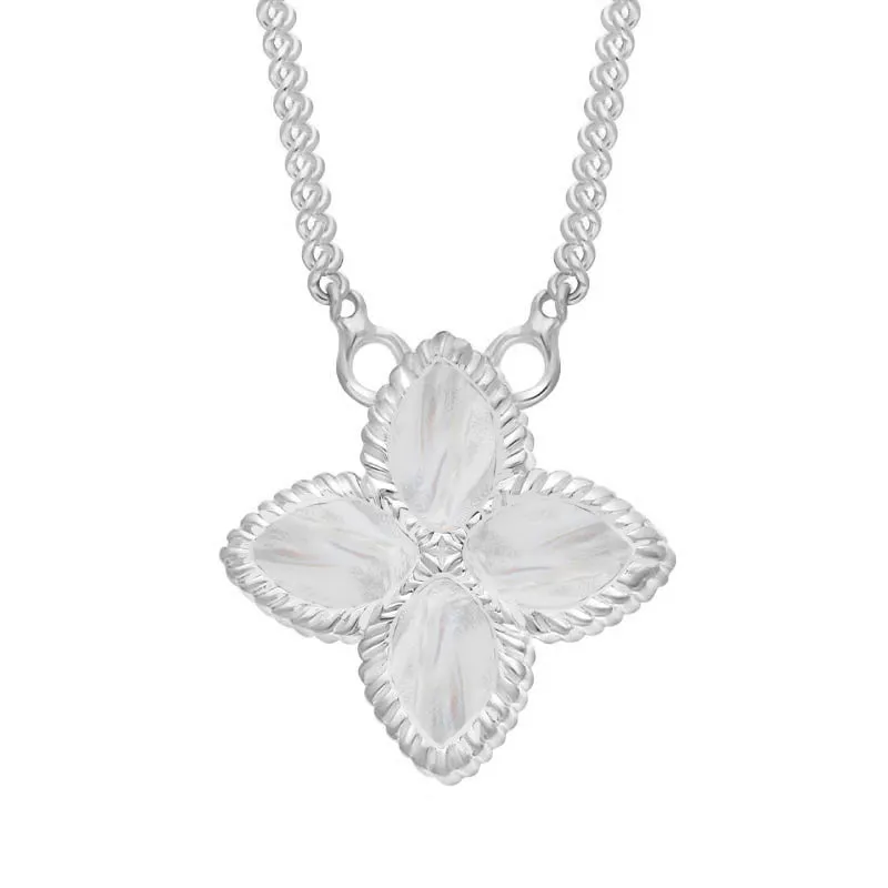 9ct White Gold White Mother of Pearl Eden Small Marquise Flower Necklace