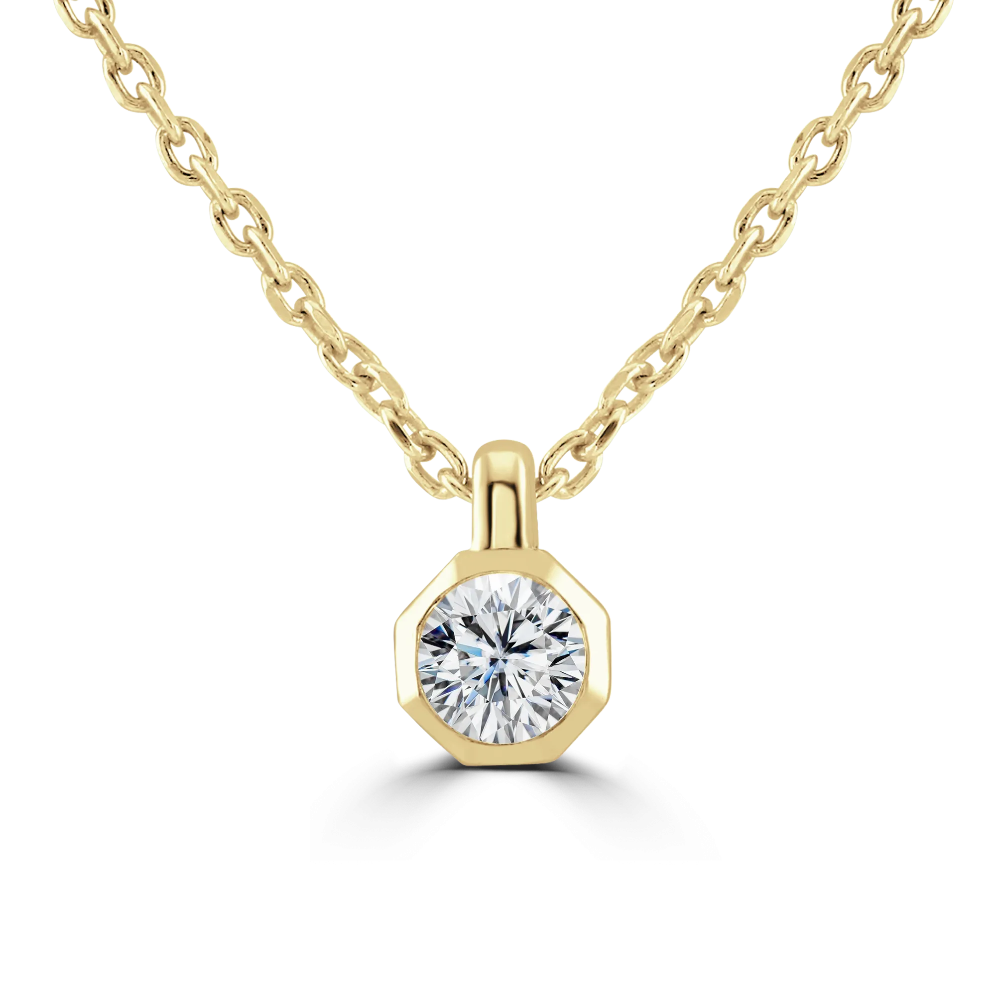 9ct Yellow Gold 0.15ct Diamond Solitaire Octagonal Necklace