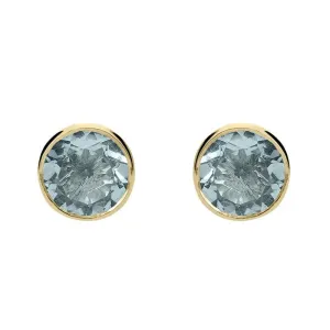 9ct Yellow Gold Aquamarine 5mm Round Rub Over Set Stud Earrings